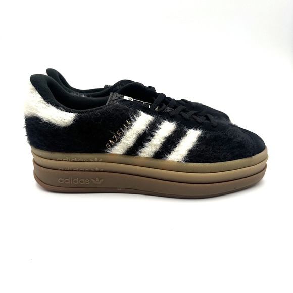 Adidas Gazelle Bold Furry Core Black/Cream White/Gold JS3907 Women\'s Size 7